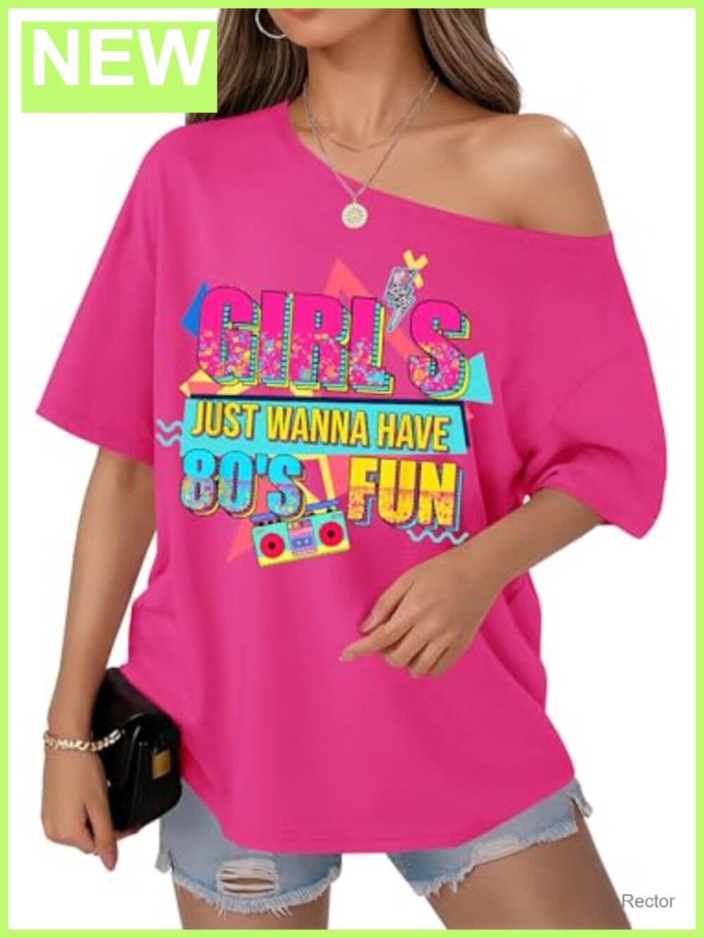 Womens Oversized Off Shoulder Retro 80s 90s Party Top